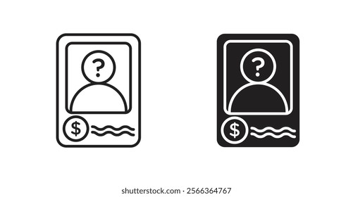 Wanted icons in line stroke and flat versions