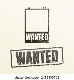 wanted illustration and stamp vintage vector design 