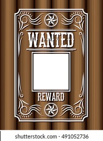 Wanted paper poster icon. Search and western theme. Vintage and retro design. Wood background. Vector illustration