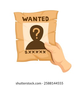 Wanted Person Poster Paper Information On Hand Cartoon Illustration Vector