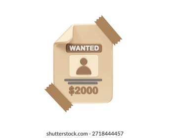Se busca icono de póster con recompensa por la persona desaparecida ilustración 3d render