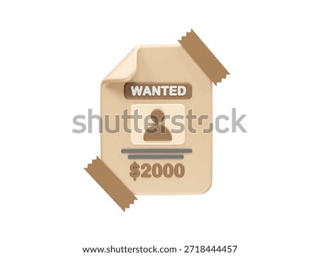 Wanted Poster Icon with Reward for Missing Person illustration 3d render