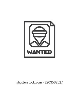 Icono de la línea de afiches deseada. signo de estilo lineal para concepto móvil y diseño web. Icono vectorial de contorno de retrato deseado. Símbolo, ilustración del logotipo. Gráficos vectoriales