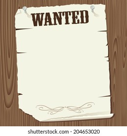 Wanted Poster On Wood Background