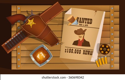 Wanted poster on wood wall, vector illustration
Wild West Cowboys