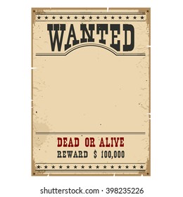 Wanted poster on wood wall texture for portrait.Western vintage paper