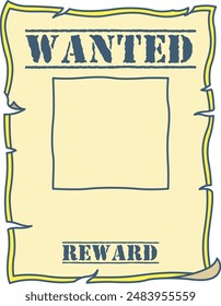 Wanted poster parchment old paper in hand drawn doodle illustration frame background for kids