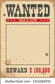 Wanted poster for portrait .Western vintage paper for design on white background