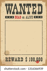 Wanted poster for portrait .Western vintage paper for design on white background