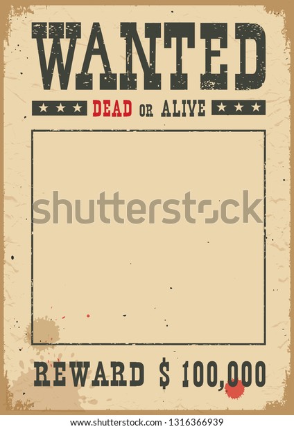 Wanted poster for portrait .Western vintage\
paper for design on white\
background