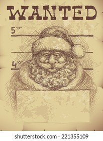 Wanted Poster Of Santa Claus. The Head, Coat, Plate And Background Are On Separate Layers. Eps8. CMYK. Global Colors. Gradients Used.