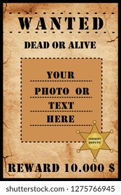 wanted retro poster, wild West banner vector