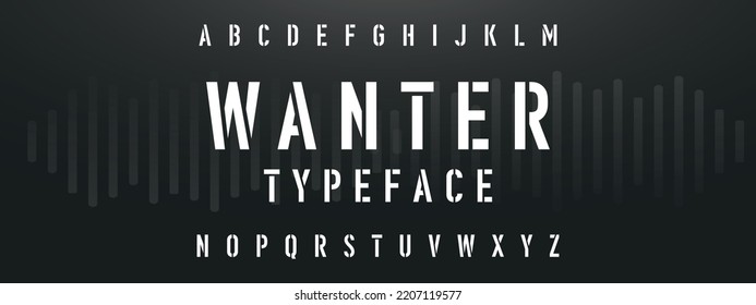 WANTED Sports minimal tech font letter set. Luxury vector typeface for company. Modern gaming fonts logo design.