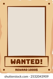 Wanted template in cartoon western style. Blank frame