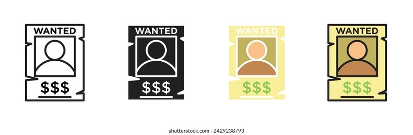 Wanted Vector Illustration Set. Chase for Justice Sign Suitable for Apps and Websites UI Design.