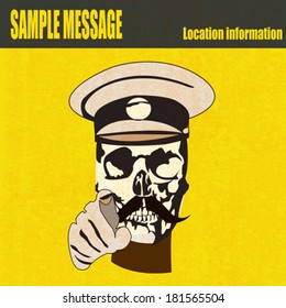 Wanted, vector illustration in the style of a First World War recruiting poster with skull in military uniform