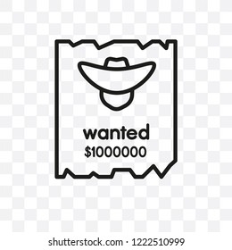 Wanted vector linear icon isolated on transparent background, Wanted transparency concept can be used for web and mobile