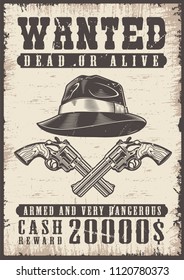 Wanted vintage poster with skull. Vector illustration