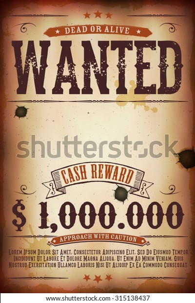 Wanted Vintage Western Poster Illustration Vintage Stock Vector ...