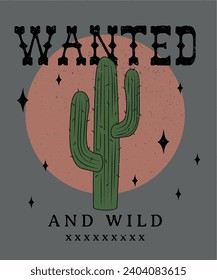 wanted western country cactus vintage t-shirt print