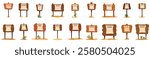  Wanted western sign icons set. Set of various wooden wanted posters in a wild west desert setting, creating a classic western scene
