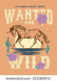 Wanted Wild horse I must go Horse t shirt and mug design vector illustration