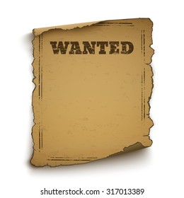 Wanted, wild west, grunge, old poster isolated on white background. Vector illustration.