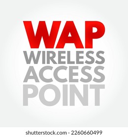 WAP - Wireless Access Point ist ein Hardware-Netzwerkgerät, mit dem andere Wi-Fi-Geräte eine Verbindung zu einem verkabelten Netzwerk herstellen können, mit Akronym-Text-Konzept-Hintergrund