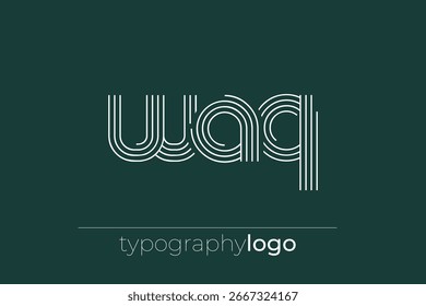 WAQ modern geometric typography logo. Modern and stylish composition featuring a monochromatic typography logo illustration designed with intricate lines.