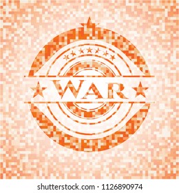 War abstract emblem, orange mosaic background