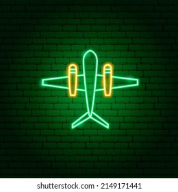 War Airplane Neon Sign. Vector Illustration of Plane Promotion.