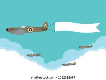 war airplane vector and ribbon for advertisement banner on the sky object or background
