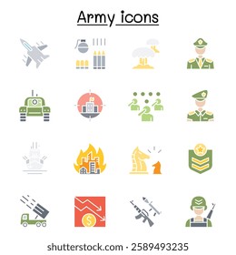 War and army  set in flat color style