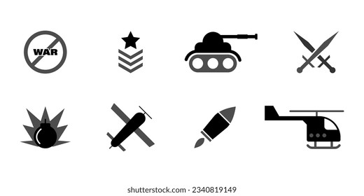 Kollektion von Vektorgrafiken aus Krieg und Armee. Militärische Symbole.