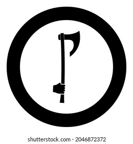 Taxo de guerra en la mano usar el icono de poleaxia del brazo en círculo color negro ilustración vectorial estilo de contorno sólido