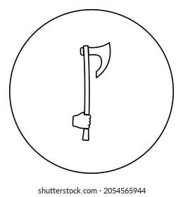 War axe in hand use arm poleaxe icon in circle round black color vector illustration solid outline style simple image