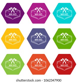 War axe icons 9 set coloful isolated on white for web