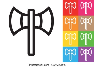 War Axe. Line Icon With Different Color Background.