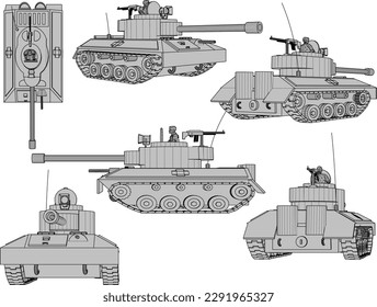 Esbozo vectorial de la ilustración de tanques de guerra