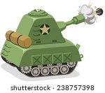 War battle Tank shooting projectile side view, vector illustration cartoon. 