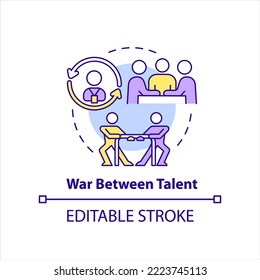 War between talent concept icon. Workers competition. Employee retention abstract idea thin line illustration. Isolated outline drawing. Editable stroke. Arial, Myriad Pro-Bold fonts used
