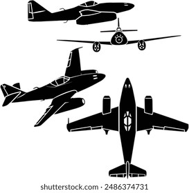 War bird vintage airplane vector set with outline