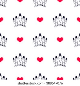 War bonnet and hearts. Seamless background. Vector, EPS 10 