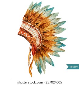 war bonnet,watercolor, boho, Indian, feathers, flowers, headpiece