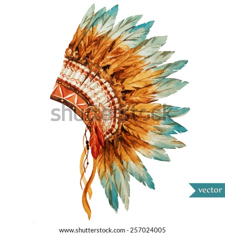 war bonnet,watercolor, boho, Indian, feathers, flowers, headpiece