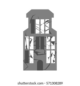War Broken building. Cracks and splinters of Destroyed facility. Hurricane demolition house. Earthquake ruined architecture. Spontaneous disaster. Apocalypse on Earth
