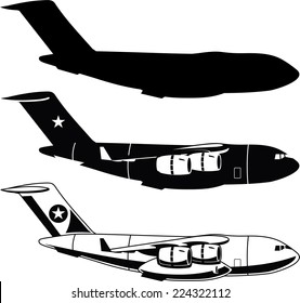 Ilustración vectorial de aviones militares de carga de guerra.