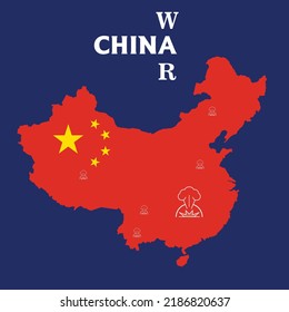 War China and Taiwan,  China map with color national color, Vector file