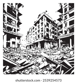 war cityscape, destroyed buildings, destruction vetor