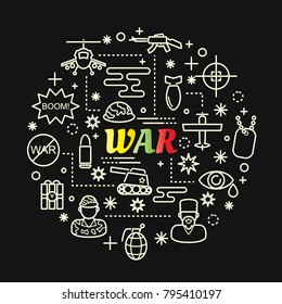 war colorful gradient with line icons set, vector editable stroke